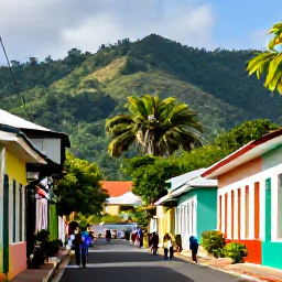 Caribbean Holidays, Dominica Culture Holidays, Historic streets of Roseau, Dominica, with colourful colonial buildings, local people and tropical hills in the background