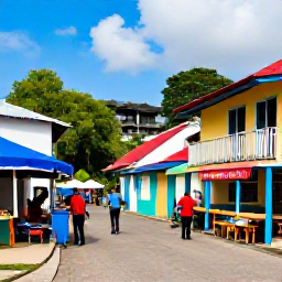 Caribbean Holidays, Dominica December Holidays, A lively Dominica village street in December with local food, Caribbean music, colourful buildings and welcoming residents
