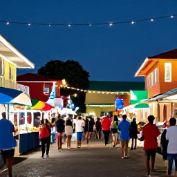 Caribbean Holidays, Dominica December Tours, Roseau street decorated for Christmas in Dominica, with local food stalls, colourful buildings, and welcoming evening crowds