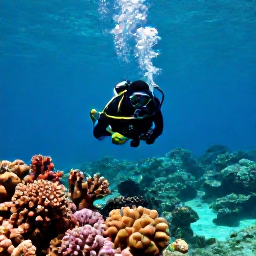 Caribbean Holidays, Dominica Diving April, Colourful coral reef and clear turquoise water off Dominica, with a scuba diver exploring volcanic underwater scenery