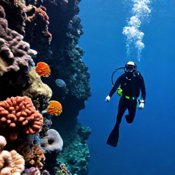 Caribbean Holidays, Dominica Diving July, A diver descending beside a steep volcanic underwater wall with sponges and tropical fish in Dominica