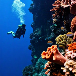 Caribbean Holidays, Dominica Diving March, A diver swimming beside a dramatic volcanic reef wall with colourful sponges, corals and tropical fish near Dominica