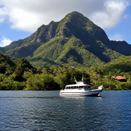 Caribbean Holidays, Dominica Diving March, A small dive boat leaving a sheltered bay near Scotts Head, Dominica, with lush green mountains and calm Caribbean water