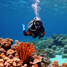 Caribbean Holidays, Dominica Diving May, Colourful coral reef and clear turquoise water around Dominica, with a scuba diver exploring volcanic underwater scenery