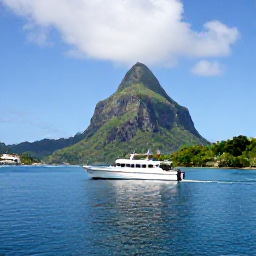 Caribbean Holidays, Dominica Diving November, A small dive boat approaching Dominica&rsquo;s rugged green coastline beneath a bright Caribbean sky in November
