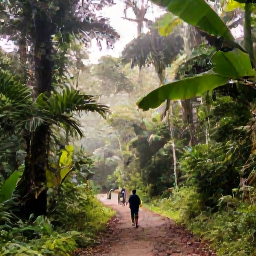 Caribbean Holidays, Dominica February Holidays, A lush Dominica rainforest trail in February, with travellers walking beneath tropical trees and soft morning light