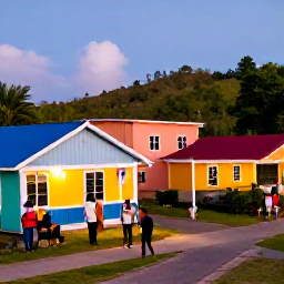 Caribbean Holidays, Dominica February Holidays, Friendly Dominica village with local food, colourful buildings and visitors enjoying a relaxed February evening