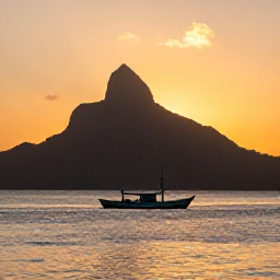 Caribbean Holidays, Dominica Fishing, A peaceful Caribbean sunset over Dominica, with a fishing boat returning towards the shore and volcanic mountains in silhouette