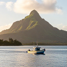 Caribbean Holidays, Dominica Fishing February, A small fishing boat leaving Roseau harbour at sunrise, with Dominica&rsquo;s green volcanic mountains and calm Caribbean Sea in the background