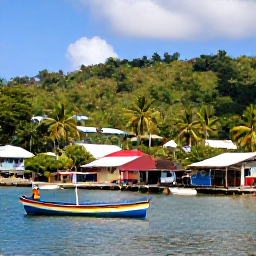 Caribbean Holidays, Dominica Fishing January, Quiet tropical fishing village and harbour in Dominica with colourful boats, palm trees and forested hills