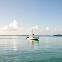 Caribbean Holidays, Dominica Fishing July, A small fishing boat heading out from Dominica's green coastline on a calm July morning