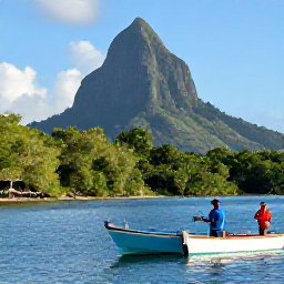 Caribbean Holidays, Dominica Fishing May, Relaxed anglers enjoying a sunny afternoon beside the lush coastline of Dominica after a fishing trip
