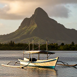 Caribbean Holidays, Dominica Fishing November, A traditional fishing boat on calm Caribbean water off Dominica, with green volcanic mountains and a warm November sky in the background