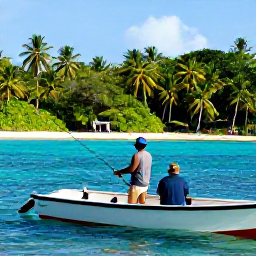 Caribbean Holidays, Dominica Fishing September, Friendly anglers enjoying a relaxed fishing trip beside Dominica's green coastline, tropical sunlight and clear Caribbean sea