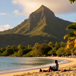 Caribbean Holidays, Dominica Holidays, A couple relaxing beside a tropical bay in Dominica at golden hour, with rainforest-covered hills behind them