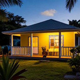 Caribbean Holidays, Dominica Holidays April, A comfortable small guesthouse in Dominica with a verandah, tropical garden and warm evening light