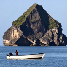 Caribbean Holidays, Dominica Holidays April, A small boat on calm blue water near Dominica's rugged coastline, with a solo traveller watching for whales