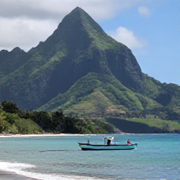 Caribbean Holidays, Dominica in April, A sunny coastal view of Dominica with lush green mountains, calm turquoise sea and a small fishing boat near the shore