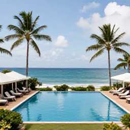 Caribbean Holidays, Dominica in August, A relaxed all-inclusive resort setting in Dominica, with an inviting pool, palm trees and Caribbean sea views