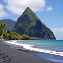 Caribbean Holidays, Dominica in August, Scenic Dominica coastline in August with black volcanic sand, turquoise sea and dramatic green cliffs under a bright sky