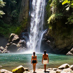 Caribbean Holidays, Dominica in February, Couple walking beside a clear river and waterfall in Dominica's lush rainforest on a sunny February day