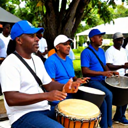 Caribbean Holidays, Dominica in February, Dominican musicians playing drums and steel pan during an outdoor cultural celebration in February