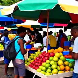 Caribbean Holidays, Dominica in February, Friendly local market in Roseau, Dominica, with fresh tropical fruit, colourful produce and backpackers exploring