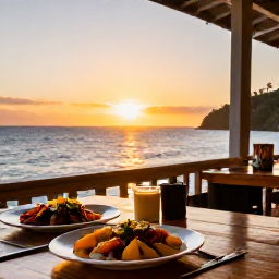 Caribbean Holidays, Dominica in February, Friendly local restaurant in Dominica serving fresh tropical food with sea views at sunset