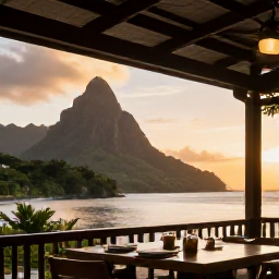 Caribbean Holidays, Dominica in March, An elegant open-air restaurant serving Caribbean cuisine at sunset, overlooking Dominica's green hills and sea