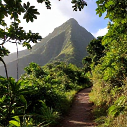 Caribbean Holidays, Dominica in March, Tropical Dominica rainforest in March, with a clear hiking trail, tall green mountains and soft morning sunlight