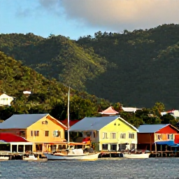 Caribbean Holidays, Dominica in May, Colourful waterfront buildings and fishing boats in Roseau, Dominica, photographed in warm afternoon light with green hills behind