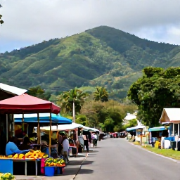 Caribbean Holidays, Dominica in November, Quiet Dominica village and roadside market in November, with tropical fruit, friendly locals and green hills in the background