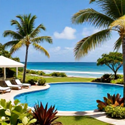 Caribbean Holidays, Dominica in October, A relaxed all-inclusive resort setting in Dominica with a tropical garden, swimming pool and Caribbean sea beyond