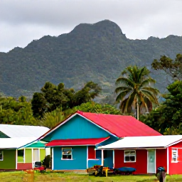 Caribbean Holidays, Dominica in September, Friendly Dominica village with colourful homes, local market produce and tropical mountain scenery
