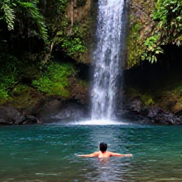 Caribbean Holidays, Dominica in September, Traveller swimming in a clear waterfall pool surrounded by tropical rainforest in Dominica