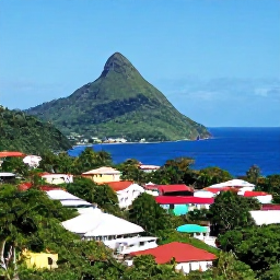 Caribbean Holidays, Dominica Instagram Hotspots, Wide view from Morne Bruce overlooking Roseau, Dominica, colourful rooftops, Caribbean Sea, green mountains and clear June sky