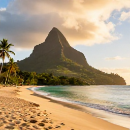 Caribbean Holidays, Dominica Instagram Spots, A dramatic golden-hour view of Batibou Beach, pale sand, turquoise sea, palm trees and forested hills in Dominica