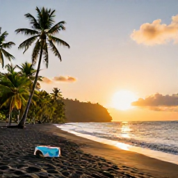 Caribbean Holidays, Dominica Instagram Spots, Quiet black-sand beach and palm-fringed coastline at sunset in Dominica