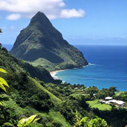 Caribbean Holidays, Dominica Instagram Spots, Scenic view of Dominica's volcanic coastline from a mountain road, with emerald hills, deep blue sea and tropical December sunshine
