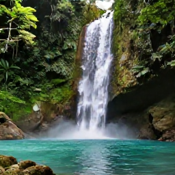 Caribbean Holidays, Dominica Instagram Spots, Tropical Dominica rainforest waterfall in April, clear turquoise pool, lush green foliage, natural daylight, realistic travel photography