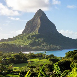 Caribbean Holidays, Dominica Instagram Spots, Wide-angle photograph of Dominica's lush rainforest, dramatic mountains and tropical coastline in soft February sunlight