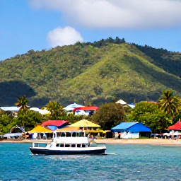 Caribbean Holidays, Dominica January Holidays, A colourful coastal village and small boat trip on Dominica, with dramatic green hills, blue sea and visitors enjoying island culture