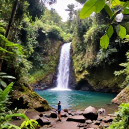 Caribbean Holidays, Dominica January Holidays, Lush Dominica rainforest trail leading to a clear waterfall and natural pool, with January visitors hiking beneath tropical foliage
