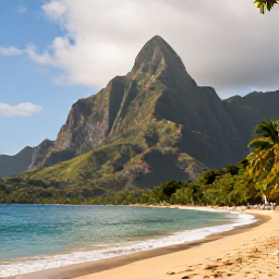 Caribbean Holidays, Dominica January Holidays, Quiet tropical beach on Dominica with volcanic mountains, lush green rainforest and calm Caribbean Sea in warm January sunshine