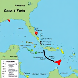 Caribbean Holidays, Dominica January Trip, Colourful Caribbean multi-country itinerary map showing Dominica combined with neighbouring islands, with luggage and travel documents nearby