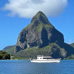 Caribbean Holidays, Dominica July Holidays, Small boat cruising beside Dominica&rsquo;s rugged Caribbean coastline in July sunshine