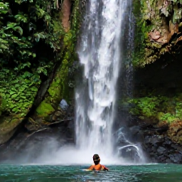 Caribbean Holidays, Dominica July Holidays, Traveller swimming beneath a tropical waterfall in Dominica, surrounded by green forest