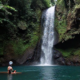 Caribbean Holidays, Dominica Luxury Holidays, A couple walking through a lush Dominica rainforest beside a clear waterfall and natural pool