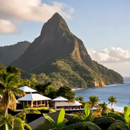 Caribbean Holidays, Dominica Luxury Holidays, A luxury hillside resort overlooking Dominica's lush rainforest and Caribbean coastline in warm December sunshine