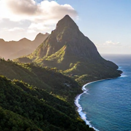 Caribbean Holidays, Dominica Luxury Holidays, Aerial view of Dominica's lush volcanic mountains, rainforest and deep blue Caribbean coastline in warm January sunshine